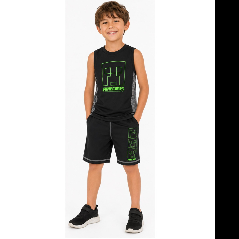 Minecraft Boys 2-Piece Athletic Set Tank Top & Shorts Size 4 Black Green NWOT